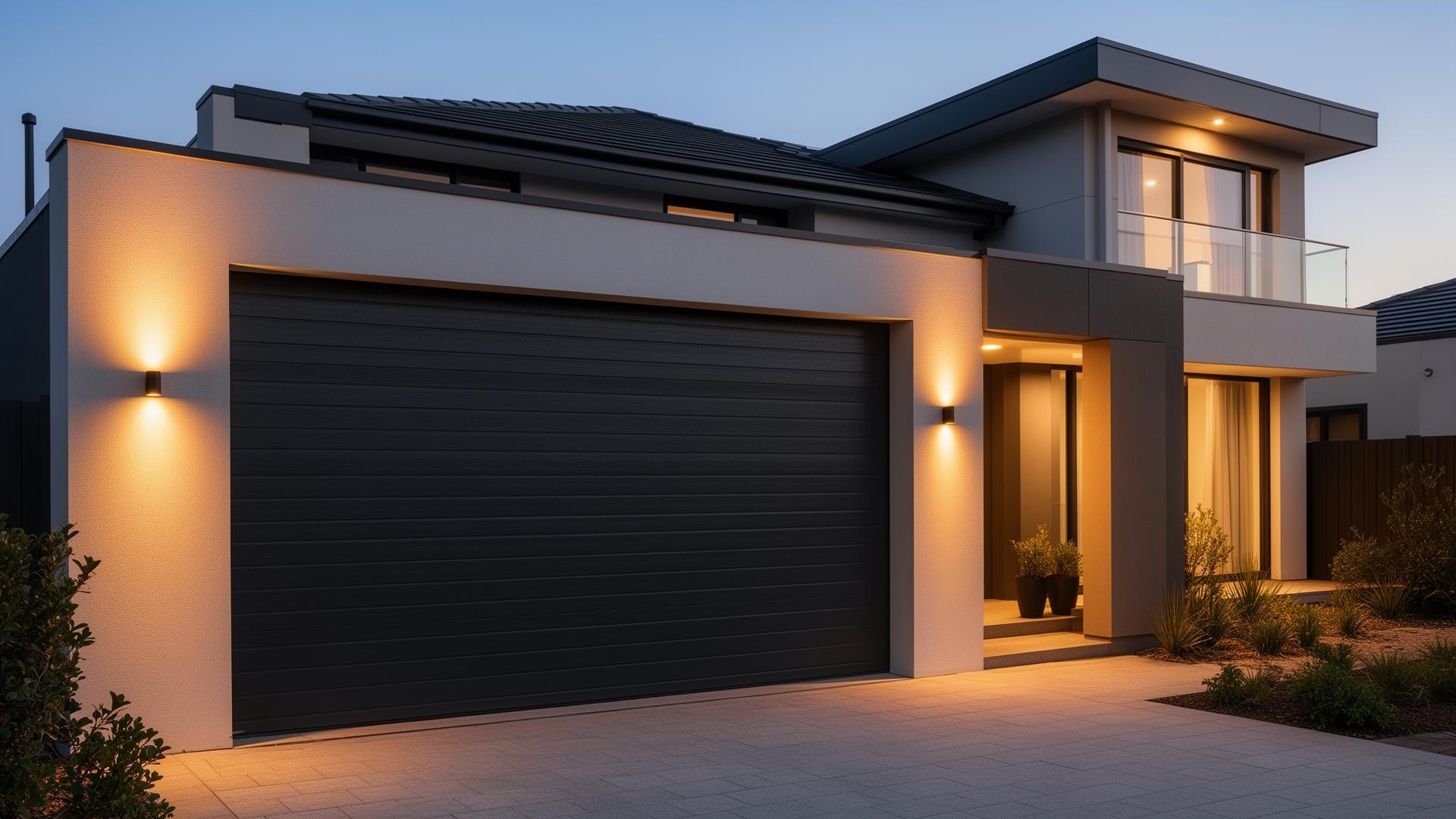 Modern garage door on contemporary home